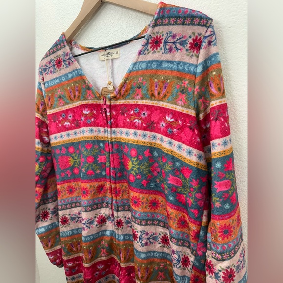 NWT Natural Life Fleece Onesie Pajamas Magenta Border Print XS - Picture 5 of 7